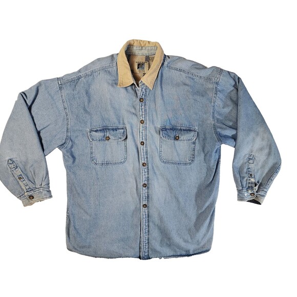 Vintage World Island Outdoor Fleece Lined Shacket Denim Jacket Mens XXL Distress - Picture 1 of 16